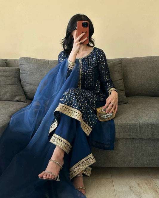 Faux Georgette & Thread With Sequence And Butterfly Net With Elastic Dupatta Dress
