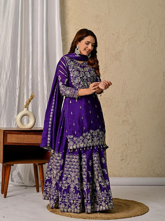 Heavy Chinon Silk Materials 5mm Sequence work Top & Lehenga With Dupatta Set