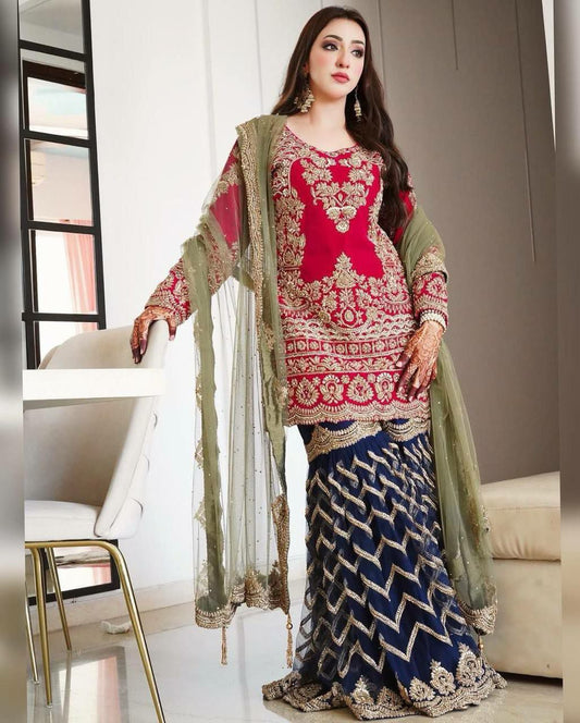 Heavy Faux Georgette With Embroidery Sequence Work With Beads Work Dupatta Type Palazzo Dress