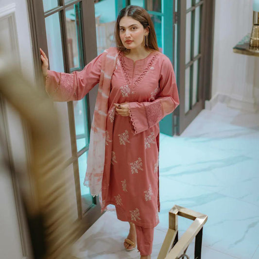 ROMAN SILK AND EMBROIDERY WORK PRINTED SILVER CHIFFON WITH GPO LACE ON PALLU SIDES TYPE DRESS