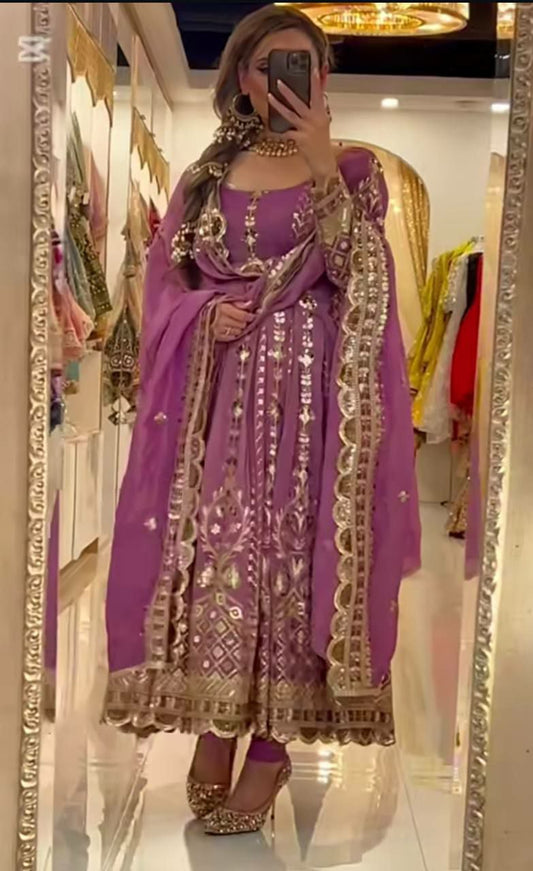 Heavy Chinnon Silk Material With Micro Cotton & Sequence And Embroidery Work Anarkali Gown