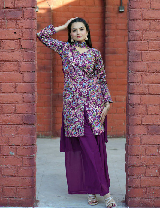 Tapeta Silk With Fusing & Sequence Embroidery Work And Real Mirror Work With Elastic Sharara Dress
