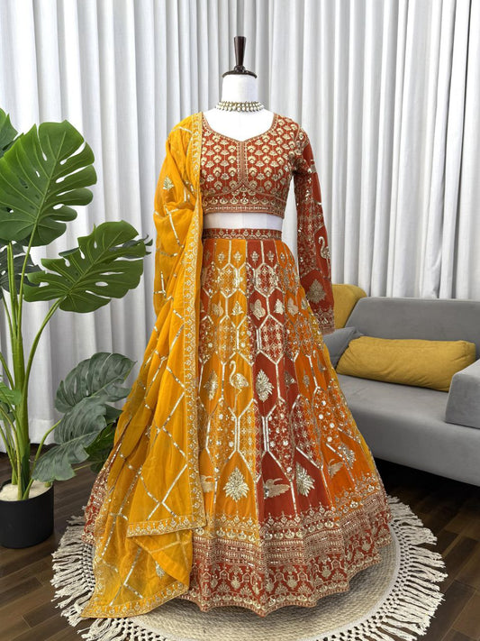 Faux Georgette With Intricate Thread & Sequence Embroidery With Canvas Patta & Cancan Lehenga Choli