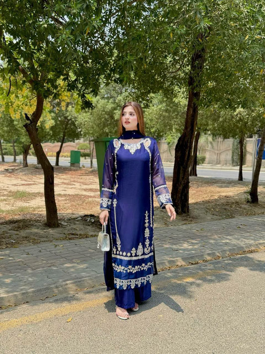 Heavy Faux Georgette With Heavy Micro Cotton And Heavy Embroidery Sequence Work Type Dress