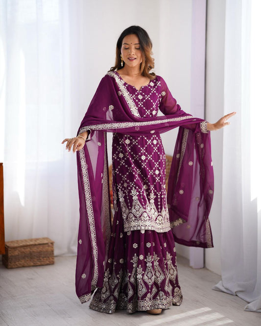 Thread with Sequence work Faux Georgette Full stich Anarkali Salwar Suit