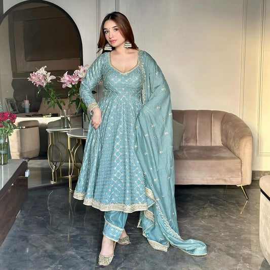 Heavy Georgette With Heavy Micro Cotton And Heavy Embroidery Sequence Work Gown