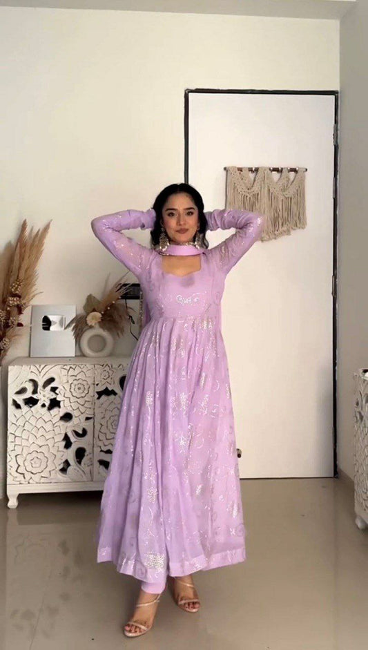 Faux Georgette With Micro Cottton With Comfortable Inner And Foil Work Type Gown