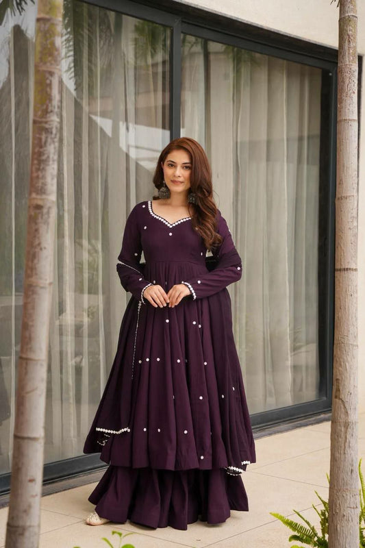 Faux Georgette With Heavy Micro Cotton & Heavy Embroidery Work With Fully Flair Gown