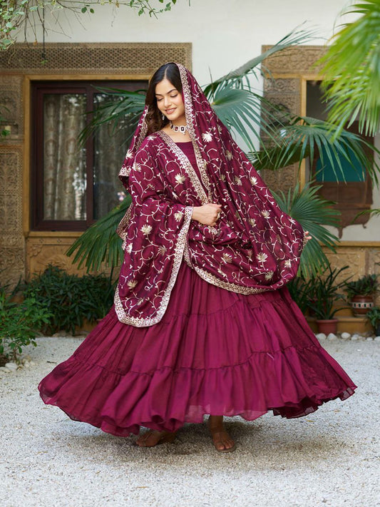 Pure Vichitra Silk With Micro Cotton Inner And Heavy Sequence Embroidery Work Gown