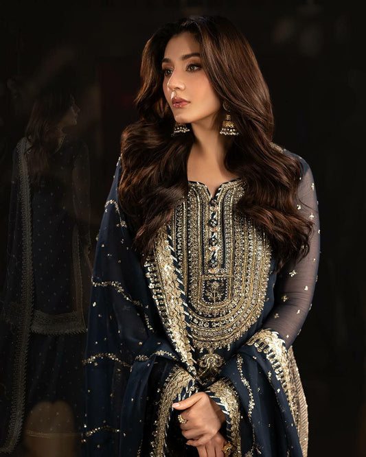Heavy Faux Georgette With Heavy Embroidery Sequence Work And Side Lace Border Sharara Dress
