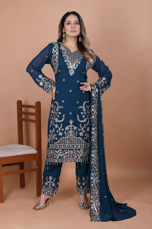Fox Georgette And Coding Heavy Sequence Embroidery Work With Ready Made Lace Border Dress