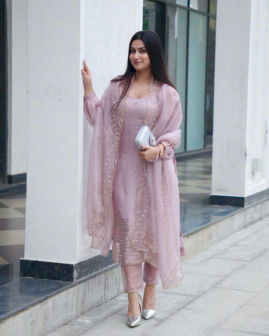 SOFT TEBY SILK WITH ATTRACTIVE EMBROIDERY SEQUENCE AND THREAD WORK AND LACE BORDER WORK KURTI