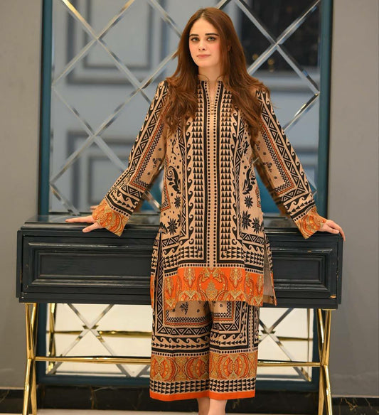Pure Natural Crepe & Digital Print With Elastic With Sleeves Type Palazzo Suit