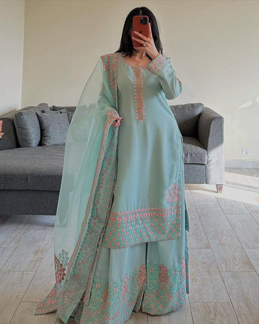 Fox Georgette With Embroidery Work And Round Neck Type Palazzo Dress