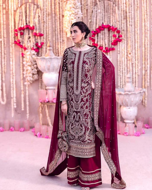 Heavy Faux Georgette With Chain Stitch Embroidery Sequence Work & Beads Work With Lace Border Dupatta Type Dress