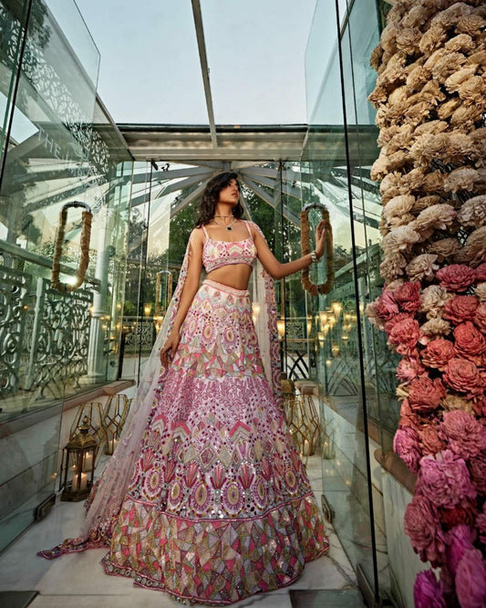 Premium Georgette With Whiscos Thread Embroidery Work With Beautiful Heavy Sequins Work & Foil Mirror Work With Heavy Cancan And Canvas Lehenga Choli