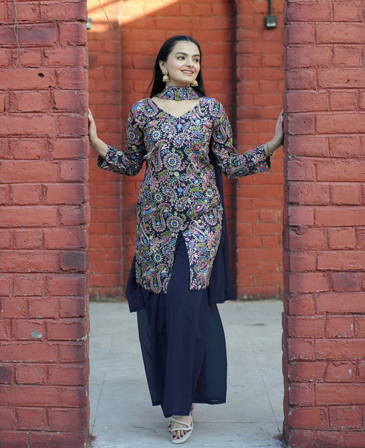 Tapeta Silk With Fusing & Sequence Embroidery Work And Real Mirror Work With Elastic Sharara Dress