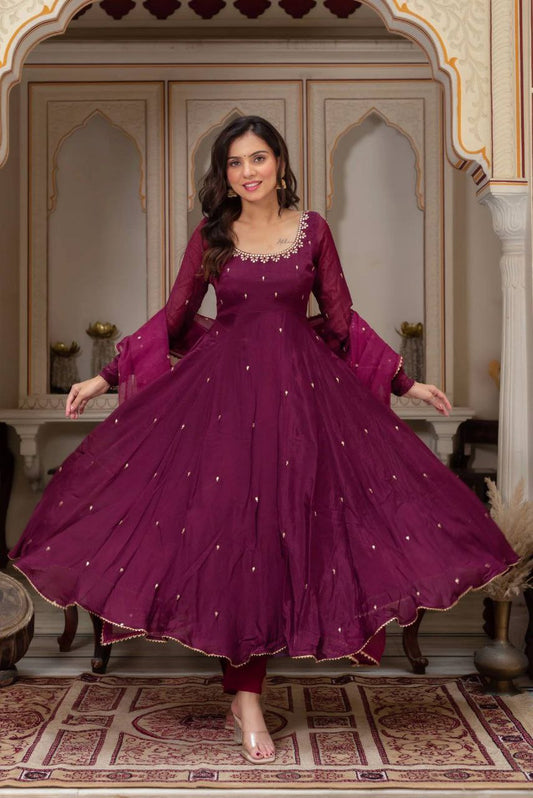 Heavy Fox Georgette With Embroidery Sequence Work With Lace Border Dupatta With Fully Flair Bottom Gown