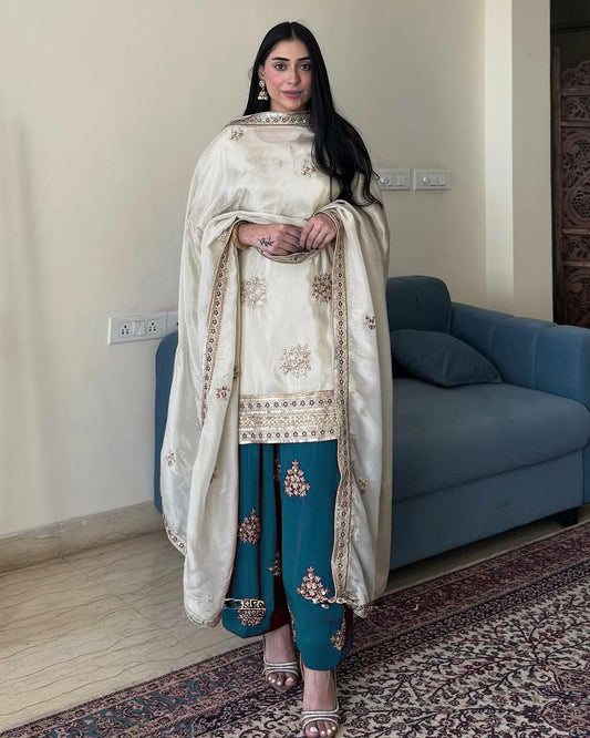 Heavy Pure Chinon Silk With Heavy Embroidery Sequence Work And Heavy Micro Cotton Bottom Dress
