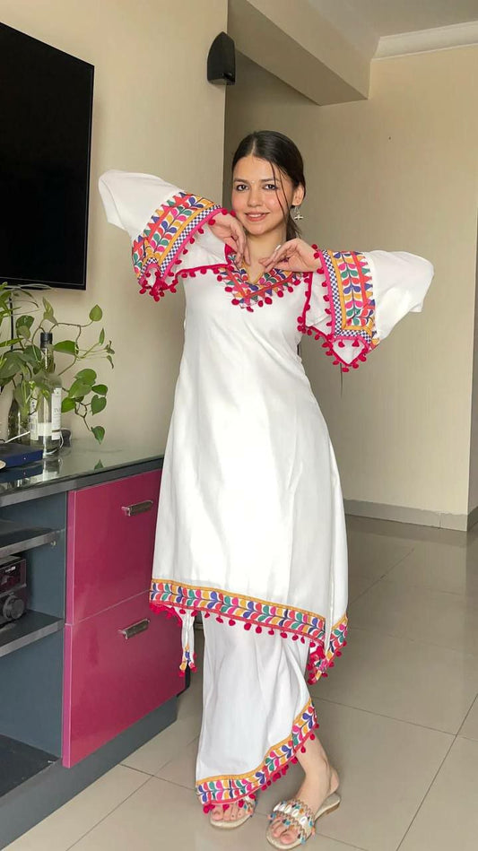 HEAVY FUAX GEORGETTE WITH FANCY DIGITAL PRINT AND PUM-PUM LACE PALAZZO DRESS