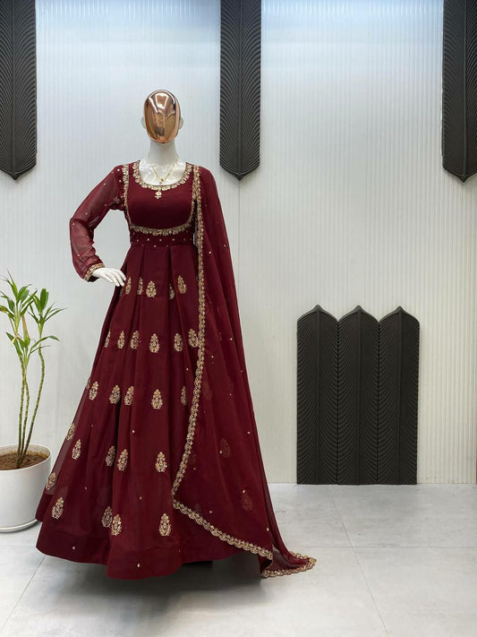 GEORGETTE WITH SEQUENCE EMBROIDERY WORK ON BORDER DUPATTA TYPE GOWN