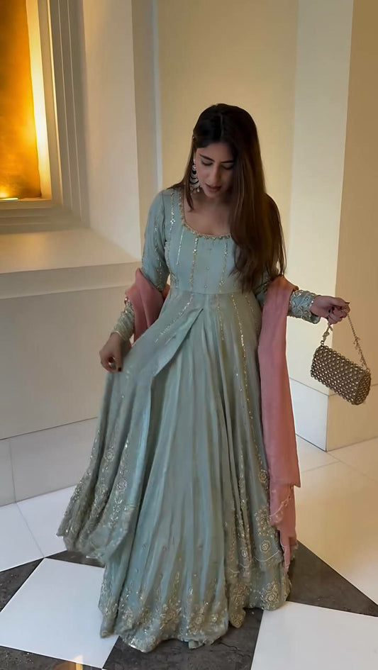 Star Georgette With Heavy Micro Cotton And Heavy Embroidery Sequence Work Top & Lehenga