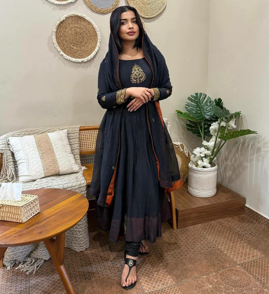 Heavy Fox Georgette With Embroidery Sequence Work With Fully Flair And Lace Border Dupatta Type Gown