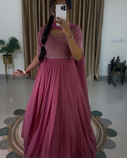 Faux Georgette With Micro Cotton Inner And Full Heavy Embroidery Sequence Work Gown