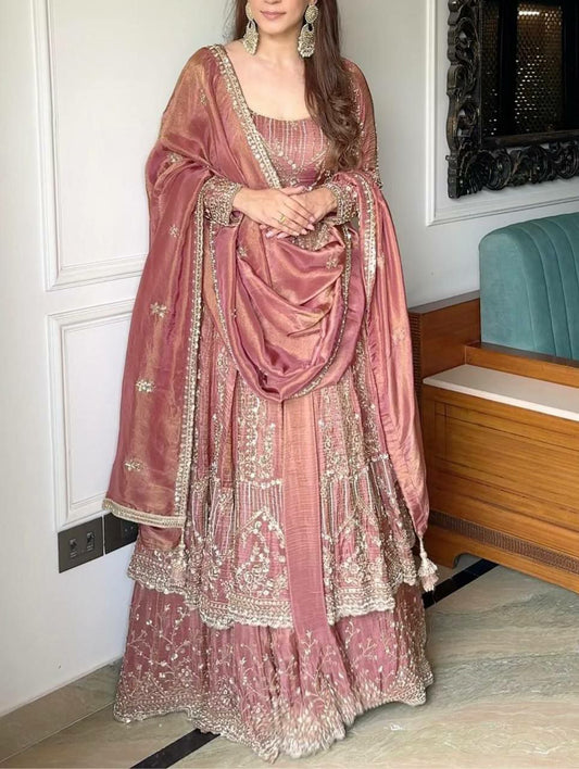 Crunchy Silk With Heavy Micro Cotton And Heavy Embroidery Sequence Work Palazzo Dress