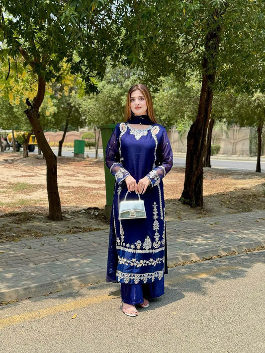 Heavy Faux Georgette With Heavy Micro Cotton And Heavy Embroidery Sequence Work Type Dress