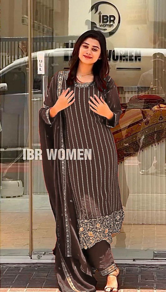HEAVY PURE CHINON SILK AND HEAVY EMBROIDERY WORK WITH ELASTIC PALAZZO DRESS