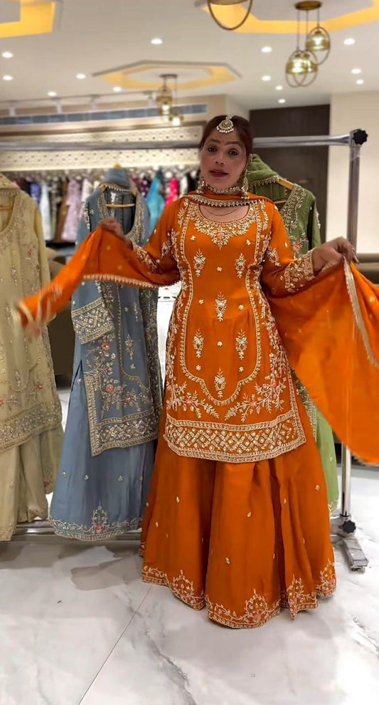 Natural Crepe With Micro Inner And Heavy Embroidery Sequence Work With Elastic Sharara Dress
