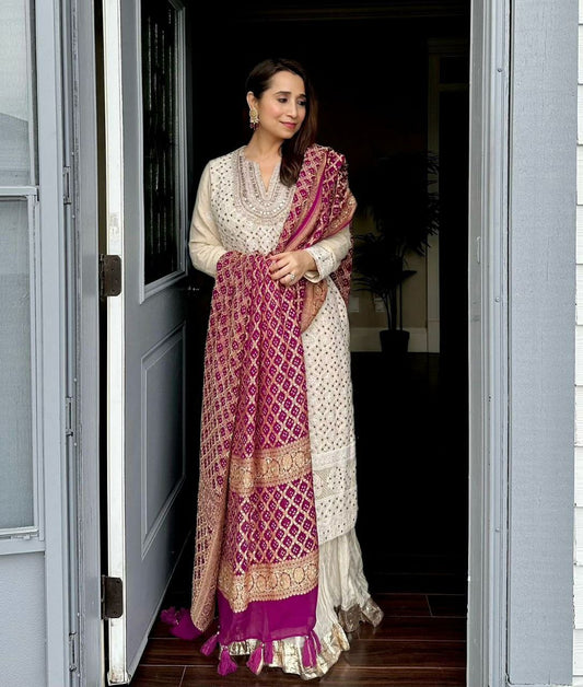 Fox Georgette With Sequence Embroidery Work & Crezz And Less Work Palazzo Dress