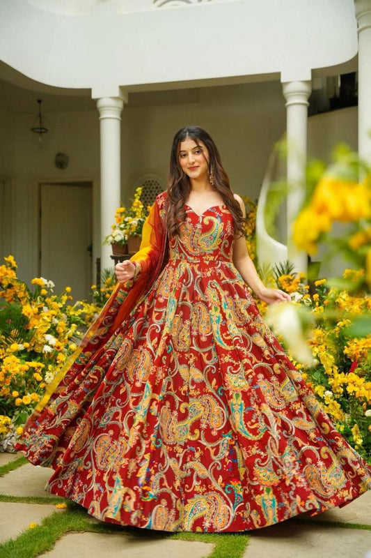 Pure Jimmy Organza Silk And Digital Printed Padded Gown With 54+Gown Length Type Anarkali Gown