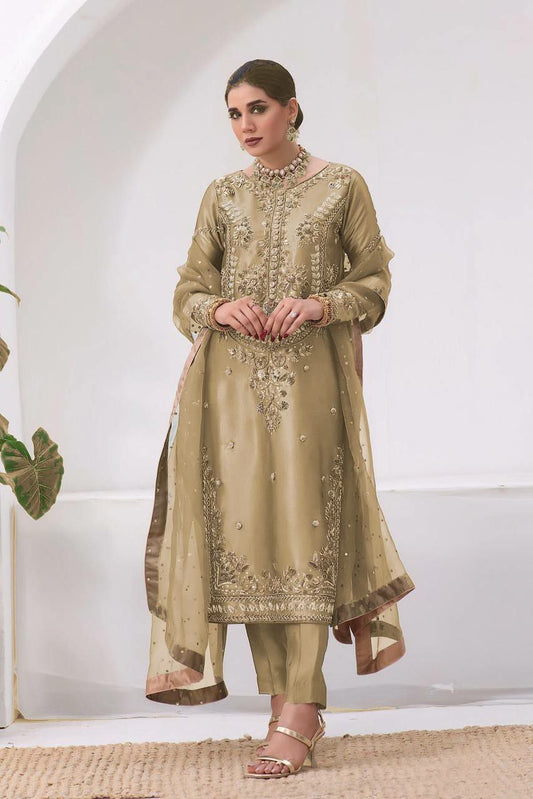 Pure Jimmy Choo Silk With Embroidery And Sequence Work With Elastic Bottom And Fancy Lace Border Dupatta Type Dress