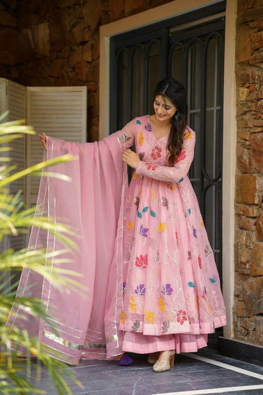 Heavy Star Georgette And Heavy Embroidery Sequins & Codding With Multi With Gotapatti Lace Work Dupatta Type Sharara Dress