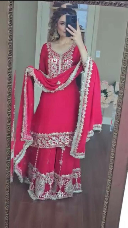 9mm Embroidery Sequence With Fully Flair Sharara Plazo Dress With Full Sleeve