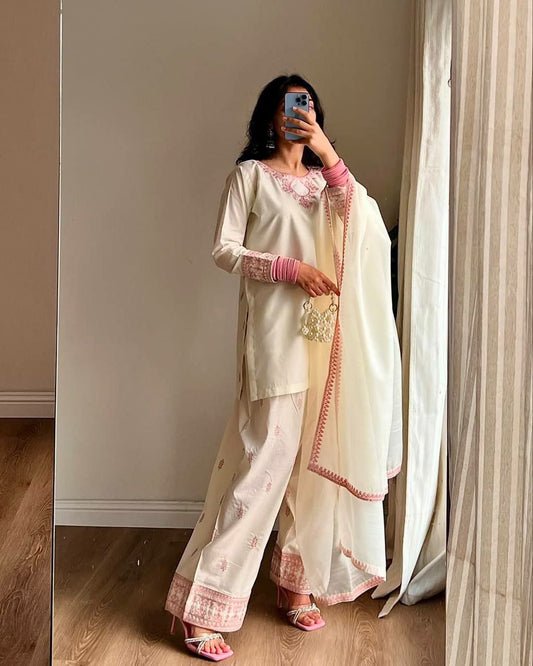 Rayon Cotton Silk And Fancy Border Multi Needle Work, Sequence Work, Embroidery Work, Zari Work And Canvas Belt Type Farshi Salwar Suit