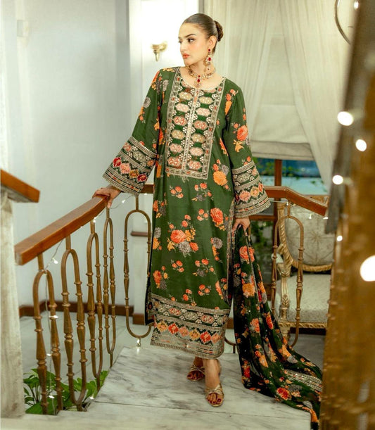Heavy Chinon Silk With Digital Print & Organza Embroidery Sequence Patch Work With Elastic Bottom Dress