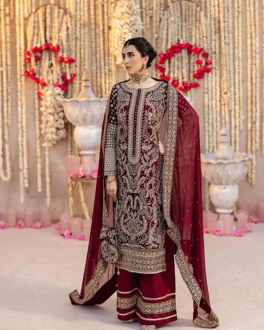 Heavy Faux Georgette With Chain Stitch Embroidery Sequence Work & Beads Work With Lace Border Dupatta Type Dress