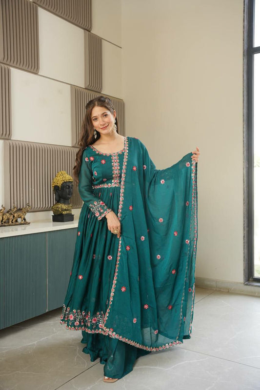 Heavy Noha Crush Silk With Heavy Embroidery Threads & Sequins Work Sharara Gown