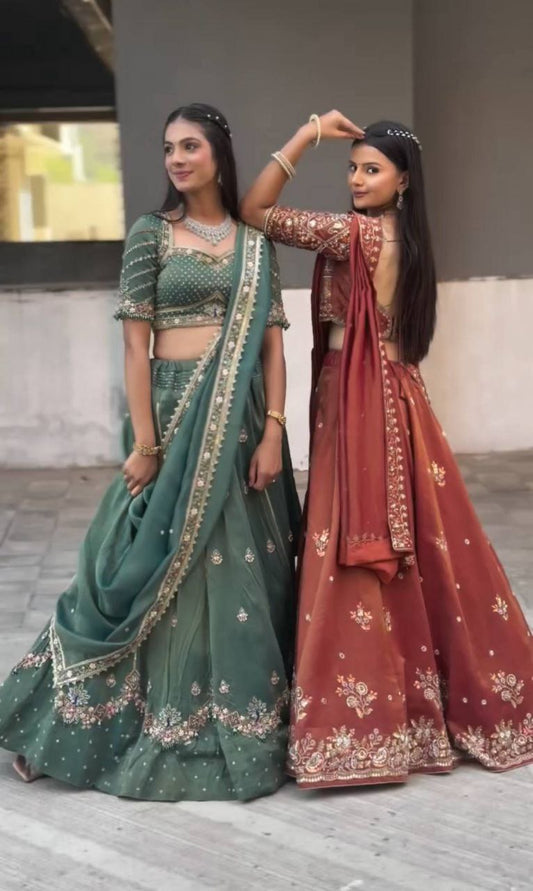 Chinon With Embroidery Thread & Sequence Work Lehenga Choli