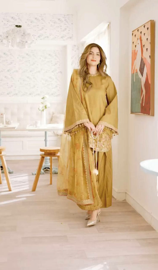 French Crepe Silk And Embroidery Sequence Work With Heavy Lace Work And Moti Work With Digital Print Work and Lace Border Dupatta Type Dress