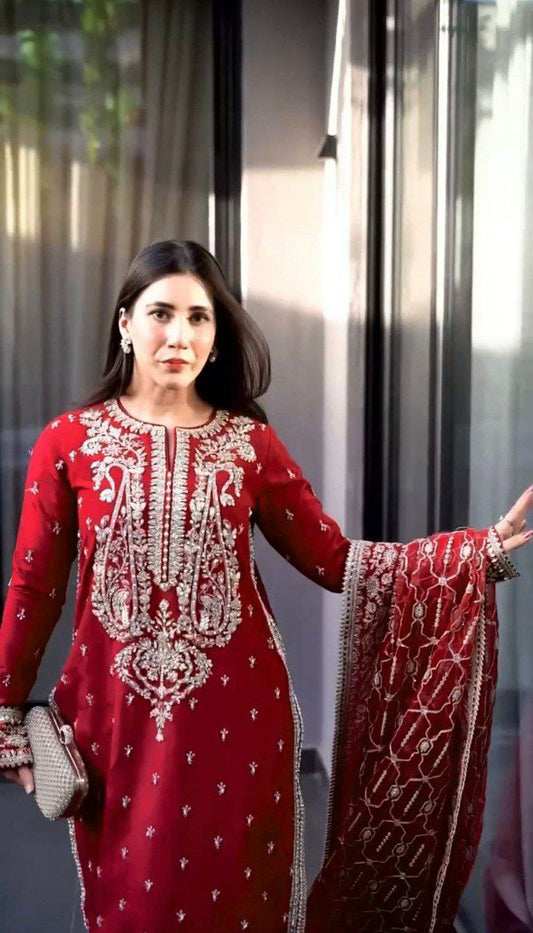 Eid Month Special Front & Back both side work Roman Silk Fabric Salwar Kameez