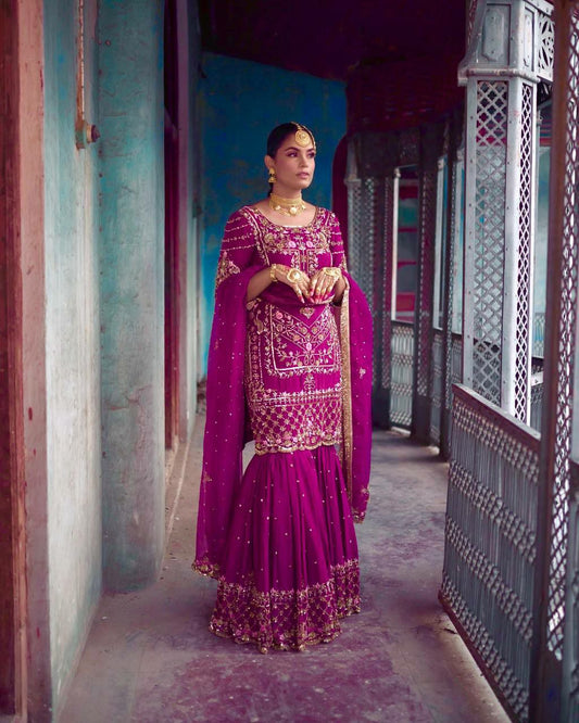 PURE CHINON SILK WITH ATTRACTIVE & BEUTYFUL EMBROIDERY SEQUENCE AND THREAD WORK SHARARA KURTI