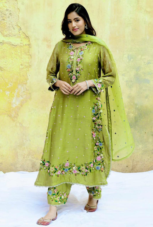 Heavy Faux Georgette With Heavy Micro Cotton And Embroidery Sequence Work And Lace Border Palazzo Dress