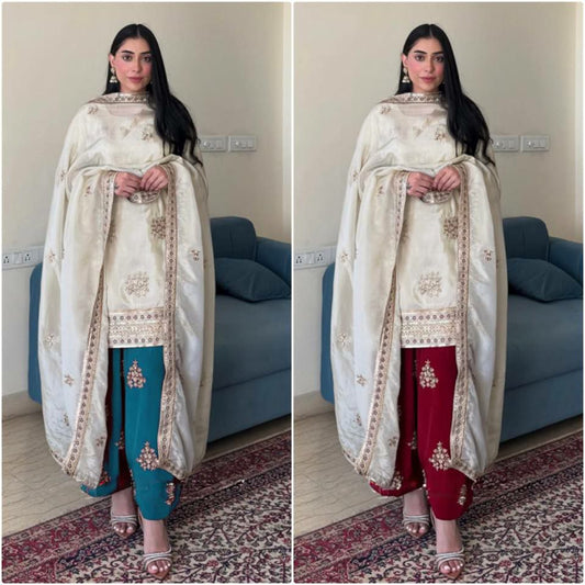 Heavy Pure Chinon Silk With Heavy Embroidery Sequence Work And Heavy Micro Cotton Bottom Dress