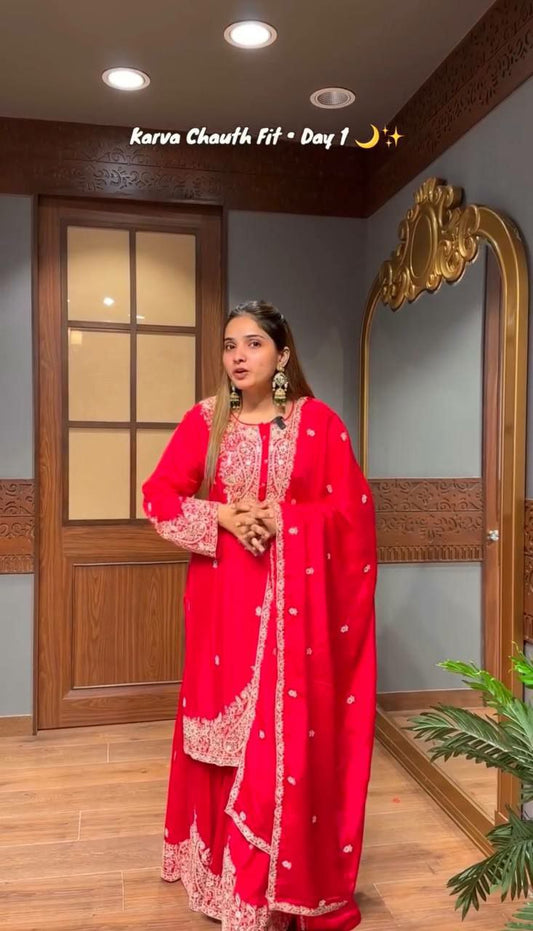 Faux Georgette With Heavy Micro Cotton & Embroidery Sequence Work With Elastic Sharara Dress