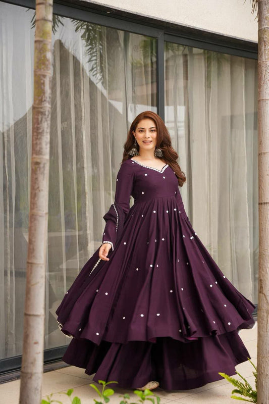 Faux Georgette With Heavy Micro Cotton & Heavy Embroidery Work With Fully Flair Gown