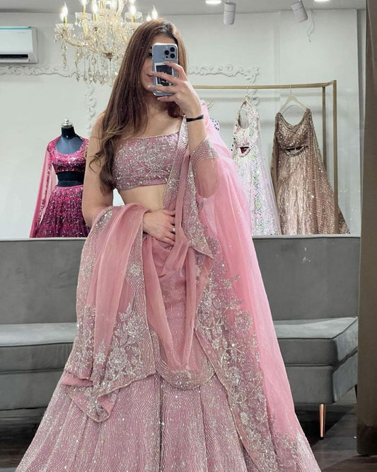Premium Georgette Embellished With Beautiful Shimmer Dori Work With Heavy Cancan And Beautiful Shimmer Dori Work ,Both Side Work Blouse Lehenga